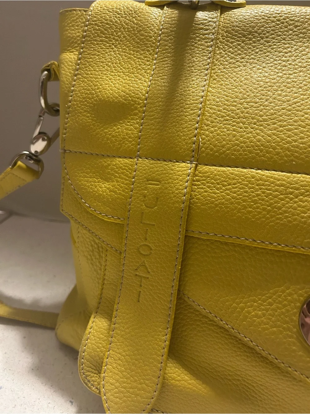 Pulicati Yellow Leather Satchel Handbag
